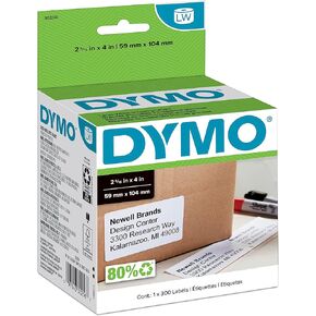 DYMO Authentic LW Large Shipping Labels, DYMO Labels for LabelWriter Label Printers, Print Up to 6-Line Addresses, 2-5/16" x 4", 1 Roll of 300