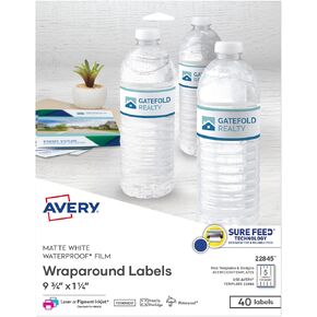ملصقات مستطيلة ملفوفة مقاومة للماء ومتينة من Avery مع تقنية التغذية المؤكدة، 1.25 بوصة × 9.75 بوصة، أبيض غير لامع، ليزر/صبغات نافثة للحبر، 40 ملصقًا قابلاً للتخصيص (22845)