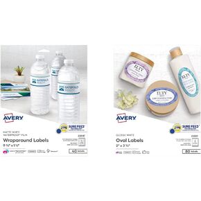 Avery Durable Waterproof Wraparound Rectangle Labels with Sure Feed Technology, 1.25" x 9.75", Matte White, Laser/Pigment-Inkjet, 40 Customizable Labels (22845)