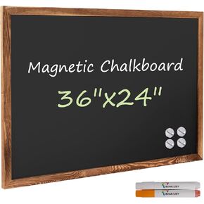 Board2by سبورة مغناطيسية بإطار من الخشب الريفي مقاس 24 × 36، علامة سبورة طباشير معلقة كبيرة للأطفال، سبورة حائط غير مسامية لقائمة مطعم المطبخ والزفاف والمنزل مع 4 مغناطيسات فريدة من نوعها، بني