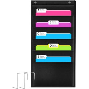 Godery School Pocket Chart, 30 Signatory Pocket, Heavy Duty Hanging File Folders Pocket Chart Cascading Organizer & 5 Hangers Hooks, Perfect for Classroom, School, Office or Home Use
