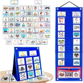 PITCOTT Visual Schedule for Kids Chore Chart，3 in 1 Daily Schedule Board Routine Pocket Chart Cards for Toddlers,Autism Learning Materials Tool Wall Planner for Home School with 103 Cards （Pink）