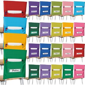24 Pcs Chair Pockets for Classroom Chairback Pocket Chart 14 x 18 Inch Desk Organizer Pocket Chair Bag for Seat School Classroom, 12 Bright Color(Bright Color)