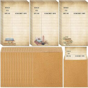 120 Set Library Book Pockets and Book Checkout Books Cards Catalog Checkout Cards and Self Adhesive Library Pocket Envelopes Pouches Sleeves for School(Books)