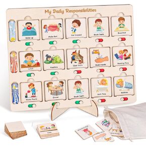 Wooden Visual Schedule for Kids Chore Chart, Morning Bedtime Daily Routine Chart for Toddlers, Autism Learning Materials for Homeschool Classroom,76 Wooden Cards.