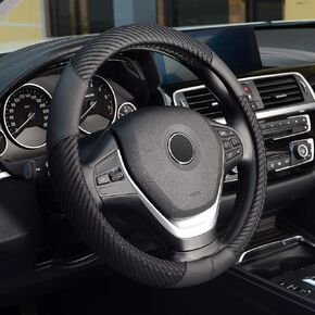 KAFEEK Steering Wheel Cover, Universal 15 inch, Microfiber Leather, Anti-Slip, Odorless, Black Lines