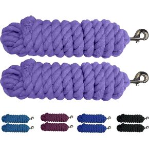 Majestic Ally Pack of 2 Solid Cotton Lead Rope for Horses & Livestock – 10 Foot Long and 5/8 inch (16MM) Thick - Replaceable Heavy-Duty Satin Bolt Snap – Handmade – Soft, Broken in Feel (Purple)