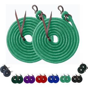 Majestic Ally 14' Pack of 2 Poly Training lead rope with leather popper for Horses & Livestock – 14 Foot Long and 5/8 inch Thick - Replaceable Heavy-Duty Bolt Snap (Black)