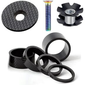 Bike 3K Carbon Fiber Headset Spacer Kit 3 5 10 15 20mm+ Headset Top Cap + Star Nut + Titanium Bolt Fits 1-1/8 Inch 28.6mm Stems and Forks