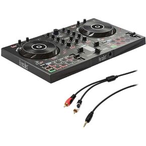 Hercules DJ 2 Control Inpulse 300, Black with 8in Stereo Mini to Dual RCA Y-Cable (6') Bundle, Speaker