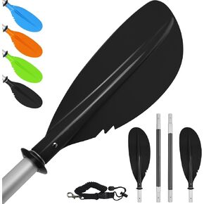 Kayak Paddle,88in 4 Pieces Boat Oars Kayak Paddles,Heavy Duty Aluminum Alloy Shaft Float Lightweight Detachable Adjustable Fishing Kayak Paddle for Adults with Paddle Leash(8 Color ，1Pack,2Pack)