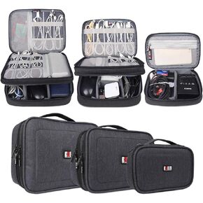 BUBM 3Pcs Universal Travel Cable Organizer Electronics Accessories Carry Bag for Cables, Cord, USB Flash Drive, Battery and More, Black