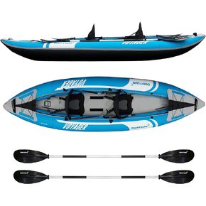 Driftsun Voyager Inflatable Kayak - 2 Person Tandem Inflatable Kayak, Includes 2 Aluminum Paddles, 2 Padded Seats, Double Action Pump and Travel Backpack