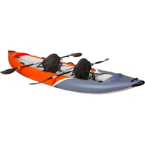 Inflatable Kayak, 2 Adults Sports Kayak, with Paddles, Adjustable Seat, Double-Ended Paddle, Portable Air Pump, Portable Storage Backpack, Suitable for Fishing in Lakes and Rivers, Red/Grey in Kuwait