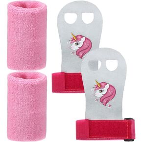 Skylety Sports Gymnastics Grips Wristbands Unicorn Kids Gymnastic Grips Gymnastic Bar Grips with Pink Sweatbands Gymnastics Equipment Hand Grips for Girls Kids Youth