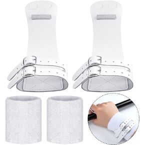 Genuine Leather Gymnastics Grips Wristbands Sets Double Buckle Athletic Gymnastics Hand Grips for Woman Youth Bar Grips Palm Protection and Wrist Support Sports for Weightlifting Tennis and Exercise