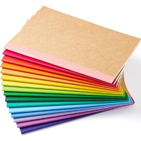 feela 16 Pack Composition Notebook Bulk, Kraft Cover Lined Blank College Ruled Travel Journals with Pastel Color Spine For Women Students Office, 60 Pages, 8.3"x 5.5", A5, 8 Pastel Colors