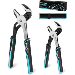DURATECH 2-Piece Groove Joint Pliers Set with Rolling Pouch, 10 & 8-Inch Adjustable Water Pump Pliers, Straight Jaw Tongue and Groove Pliers for Home Repair, Gripping, Pipe & Fittings