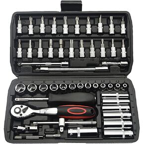 TILIBOTE Socket Wrench Set, 53PCS 1/4 Inch Ratcheting Wrench Set And Extension Bar Gimbal Slide Bar Extension Sockets, Set For Automotive Repair And Home Use.