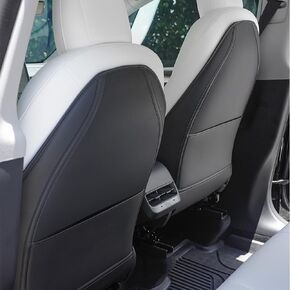 EVANDCAR Leather Seat Back Protector Designed for Model Y Model 3 (Includes 2024 Model 3 Highland), Wear-Resistant Car Kick Mats with Organizer Pocket, Set of 2