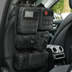 Banklif Universal Tactical Vehicle Seat Back Organizer Panel with 5 Detachable MOLLE Pouches - Medical, Phone, Storage Pouch, Suitable for Vehicles Such as Jeep, Truck, SUV, Ford, Chevrolet, etc