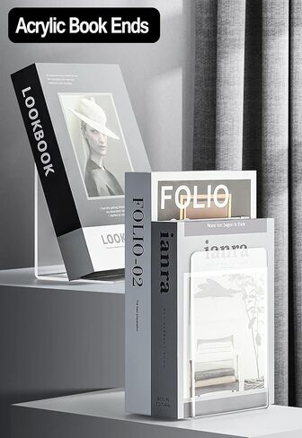 Bookend-Plastic Acrylic Bookends，Bookends，Book Ends for Shelves，Bookshelf Book Holder，Heavy Duty Book Ends (White Book Ends) in Saudi Arabia
