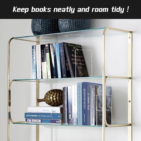 HappyHapi Book Ends أكريليك للأرفف، حامل كتب شفاف، حامل كتب مزخرف غير قابل للانزلاق، منظم كتب الدراسة لمكتب المكتبة المنزلية، 5 × 5 × 7.3 بوصة (زوجان/4 قطع، كبير) in Kuwait