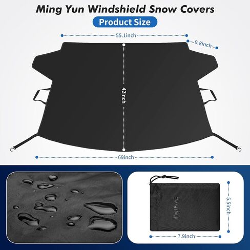 غطاء الزجاج الأمامي من Bresl Fkvat للجليد والثلج، غطاء الزجاج الأمامي للسيارة من قماش أكسفورد 650D، واقي الصقيع للزجاج الأمامي في جميع الأحوال الجوية، غطاء الثلج على الزجاج الأمامي، يناسب معظم السيارات والشاحنات وسيارات الدفع الرباعي in Kuwait