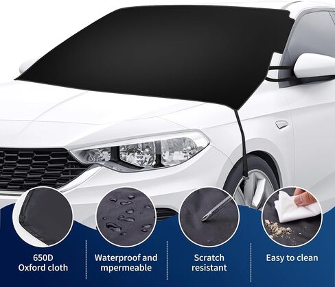 غطاء الزجاج الأمامي من Bresl Fkvat للجليد والثلج، غطاء الزجاج الأمامي للسيارة من قماش أكسفورد 650D، واقي الصقيع للزجاج الأمامي في جميع الأحوال الجوية، غطاء الثلج على الزجاج الأمامي، يناسب معظم السيارات والشاحنات وسيارات الدفع الرباعي in Kuwait