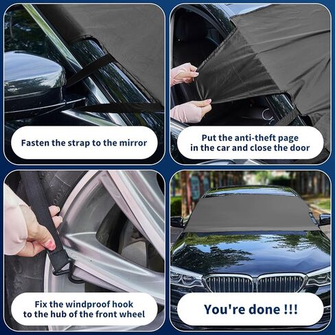 غطاء الزجاج الأمامي من Bresl Fkvat للجليد والثلج، غطاء الزجاج الأمامي للسيارة من قماش أكسفورد 650D، واقي الصقيع للزجاج الأمامي في جميع الأحوال الجوية، غطاء الثلج على الزجاج الأمامي، يناسب معظم السيارات والشاحنات وسيارات الدفع الرباعي in Kuwait