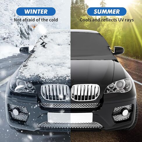 غطاء الزجاج الأمامي من Bresl Fkvat للجليد والثلج، غطاء الزجاج الأمامي للسيارة من قماش أكسفورد 650D، واقي الصقيع للزجاج الأمامي في جميع الأحوال الجوية، غطاء الثلج على الزجاج الأمامي، يناسب معظم السيارات والشاحنات وسيارات الدفع الرباعي in Kuwait