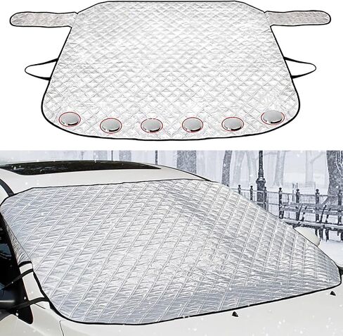 غطاء ثلجي للزجاج الأمامي للسيارة، غطاء زجاج أمامي شتوي للصقيع الجليدي مع حافة مغناطيسية، لمعظم السيارات وسيارات الدفع الرباعي، فضي in Kuwait
