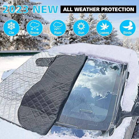 غطاء ثلجي للزجاج الأمامي للسيارة، غطاء زجاج أمامي شتوي للصقيع الجليدي مع حافة مغناطيسية، لمعظم السيارات وسيارات الدفع الرباعي، فضي in Kuwait