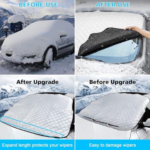 غطاء ثلجي للزجاج الأمامي للسيارة، غطاء زجاج أمامي شتوي للصقيع الجليدي مع حافة مغناطيسية، لمعظم السيارات وسيارات الدفع الرباعي، فضي in Kuwait