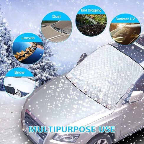 غطاء ثلجي للزجاج الأمامي للسيارة، غطاء زجاج أمامي شتوي للصقيع الجليدي مع حافة مغناطيسية، لمعظم السيارات وسيارات الدفع الرباعي، فضي in Kuwait