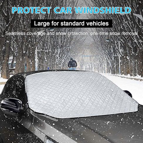 غطاء ثلجي للزجاج الأمامي للسيارة، غطاء زجاج أمامي شتوي للصقيع الجليدي مع حافة مغناطيسية، لمعظم السيارات وسيارات الدفع الرباعي، فضي in Kuwait