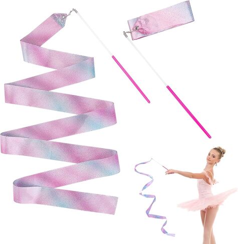 amaxiu 2pcs شريط الرقص المتلألئ، 78.7 بوصة أشرطة الجمباز الرقص الصولجانات التدوير راقصة إيقاع اللافتات للأطفال الفتيات البالغين عروض المواهب التدريب الفني على الرقص in Kuwait