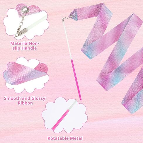 amaxiu 2pcs شريط الرقص المتلألئ، 78.7 بوصة أشرطة الجمباز الرقص الصولجانات التدوير راقصة إيقاع اللافتات للأطفال الفتيات البالغين عروض المواهب التدريب الفني على الرقص in Kuwait