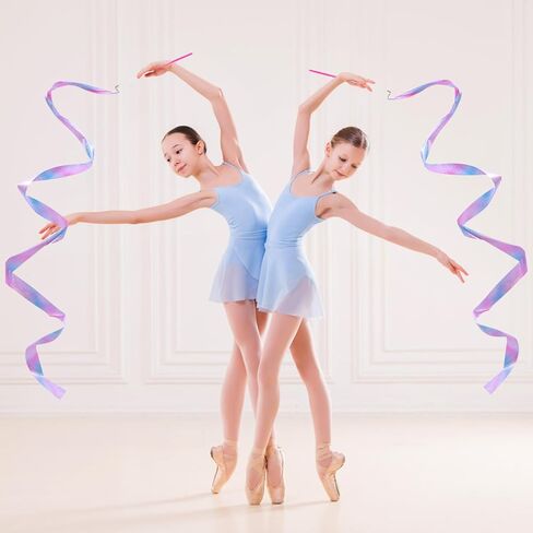 amaxiu 2pcs شريط الرقص المتلألئ، 78.7 بوصة أشرطة الجمباز الرقص الصولجانات التدوير راقصة إيقاع اللافتات للأطفال الفتيات البالغين عروض المواهب التدريب الفني على الرقص in Kuwait