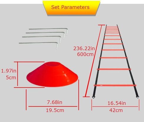 مجموعة تدريب سلم الرشاقة لألعاب كرة القدم، تدريب السرعة، مظلة المقاومة للقدرة على التحمل، تمرين القوة، 12 قرص مخروطي، 4 أوتاد فولاذية، 5 قطع من أشرطة المقاومة، 1 حبل قفز، (أحمر) in Kuwait