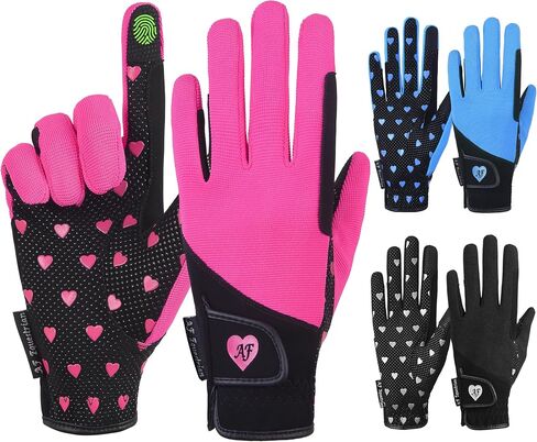 aFe Kids Gloves for Girls Boys Unisex Horse Riding Gloves Outdoor Gloves Sports Gloves Cycling Gloves for Children Black Blue Pink Heart Design Touch Screen Compatible in Saudi Arabia