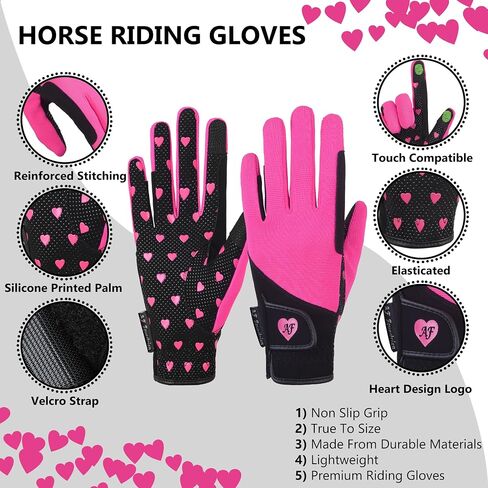 aFe Kids Gloves for Girls Boys Unisex Horse Riding Gloves Outdoor Gloves Sports Gloves Cycling Gloves for Children Black Blue Pink Heart Design Touch Screen Compatible in Saudi Arabia