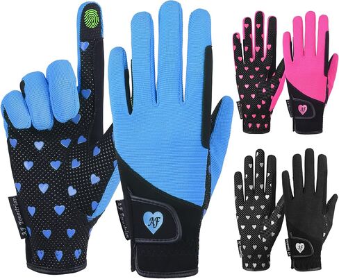aFe Kids Gloves for Girls Boys Unisex Horse Riding Gloves Outdoor Gloves Sports Gloves Cycling Gloves for Children Black Blue Pink Heart Design Touch Screen Compatible in Saudi Arabia