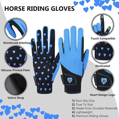 aFe Kids Gloves for Girls Boys Unisex Horse Riding Gloves Outdoor Gloves Sports Gloves Cycling Gloves for Children Black Blue Pink Heart Design Touch Screen Compatible in Saudi Arabia