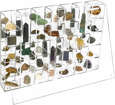 Acrylic Display Case Adjustable Clear Rock Display Case Shadow Box with Shelves Storage Organizer for Mini Pop Figure, Collectibles, Mineral Crystal, Stones, Wall Mountable, with Mirrored & Lid in Saudi Arabia