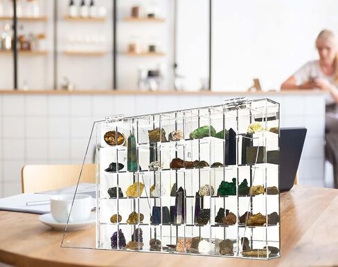 Acrylic Display Case Adjustable Clear Rock Display Case Shadow Box with Shelves Storage Organizer for Mini Pop Figure, Collectibles, Mineral Crystal, Stones, Wall Mountable, with Mirrored & Lid in Saudi Arabia