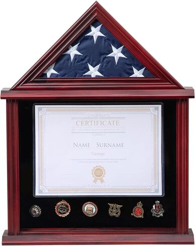 صندوق ظل عسكري كبير من الخشب الصلب لعرض علم الدفن لعرض العلم الأمريكي المخضرم يناسب حافظة عرض العلم العسكري المطوية مقاس 5 × 9.5 بوصة، لمسة نهائية من الماهوجني in Kuwait