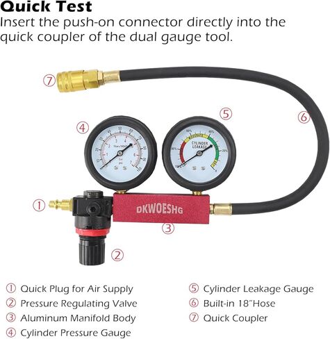 Cylinder Leak Down Tester - Dual Gauge Automotive Engine Diagnostic Kit - Detects Cylinder and Head Gasket Leaks in Kuwait
