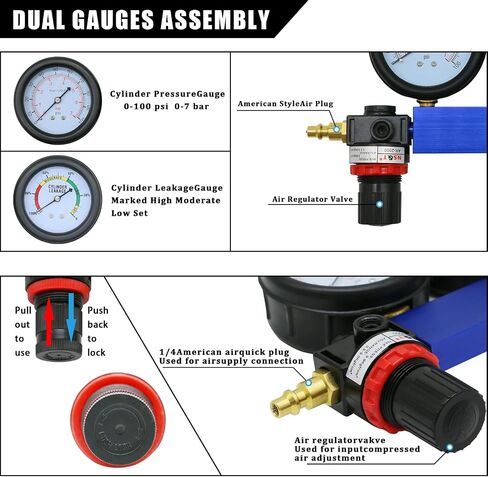 Cylinder Leak Down Tester Kit,Gasoline Engine Compression Tester,Dual Pressure Gauges Engine Compression Leakdown Detector for Gasoline Engine with 10 12 14mm Spark Plugs (Aluminum) in Saudi Arabia