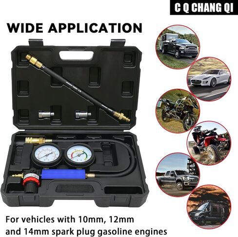 Cylinder Leak Down Tester Kit,Gasoline Engine Compression Tester,Dual Pressure Gauges Engine Compression Leakdown Detector for Gasoline Engine with 10 12 14mm Spark Plugs (Aluminum) in Saudi Arabia